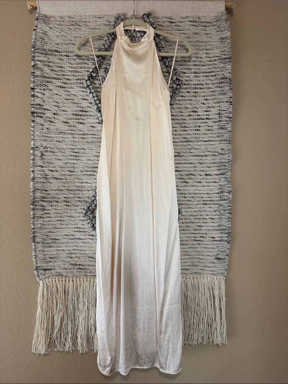Zara Satin Cream Halter Maxi Dress